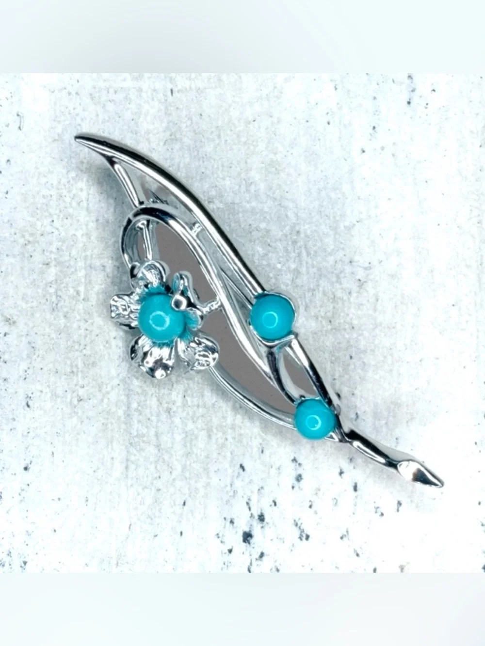 Sarah Coventry Vintage 1967 Brooch, "Blue Note" Series, Turquoise & Silver Tone - Picture 2 of 4